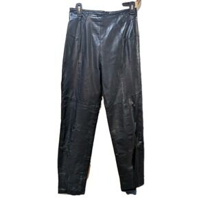Byrnes & Baker Vintage Black Genuine Leather Lined Pants Back Zip Size 10 YKK‎